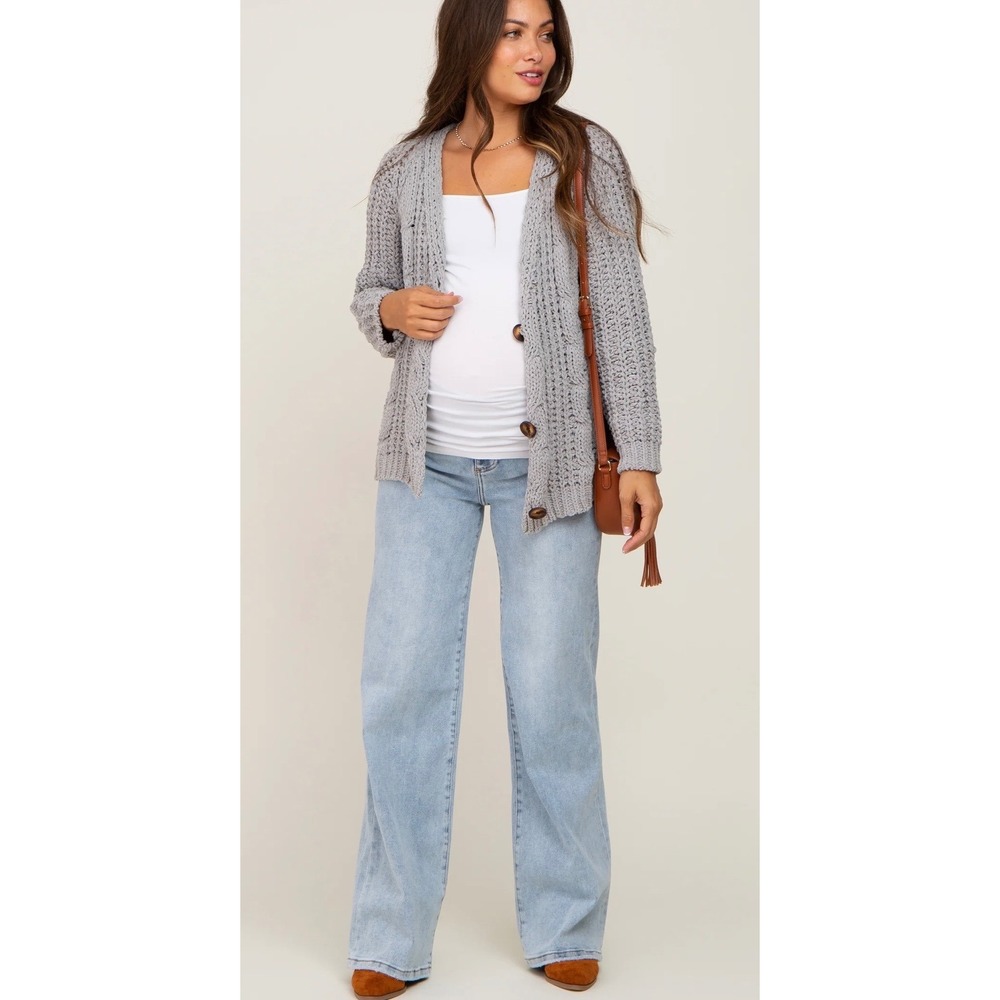Pink Blush Light Wash Wide Leg Maternity Jeans Women's 31 Over The Belly Panel
